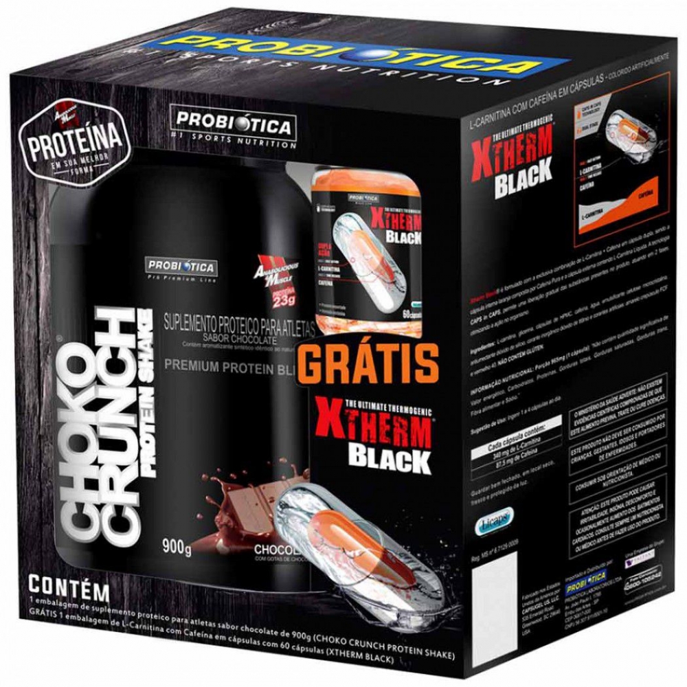 Promopack Chokocrunch Shake Chocolate 900G + Xtherm Black 60 CAPS Probiótica